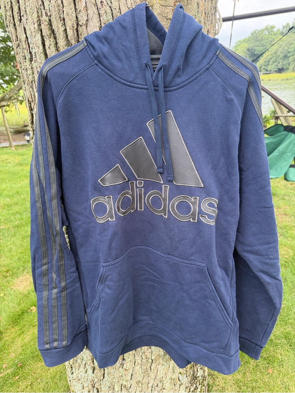 adidas Navy Pullover Hoodie with Logo- men’s M